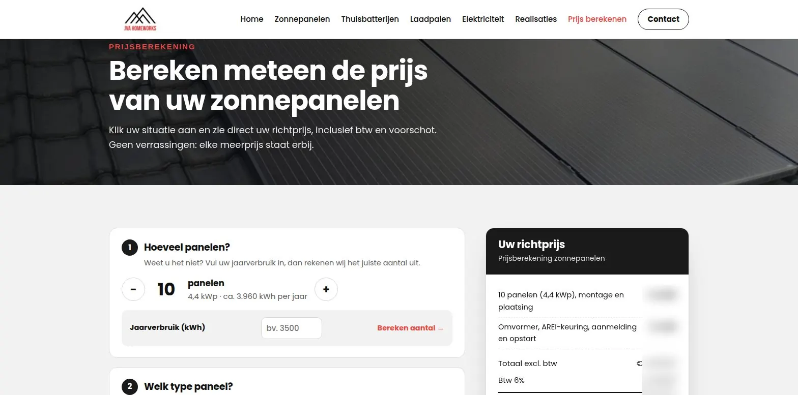 Prijsberekening voor zonnepanelen op een laptop