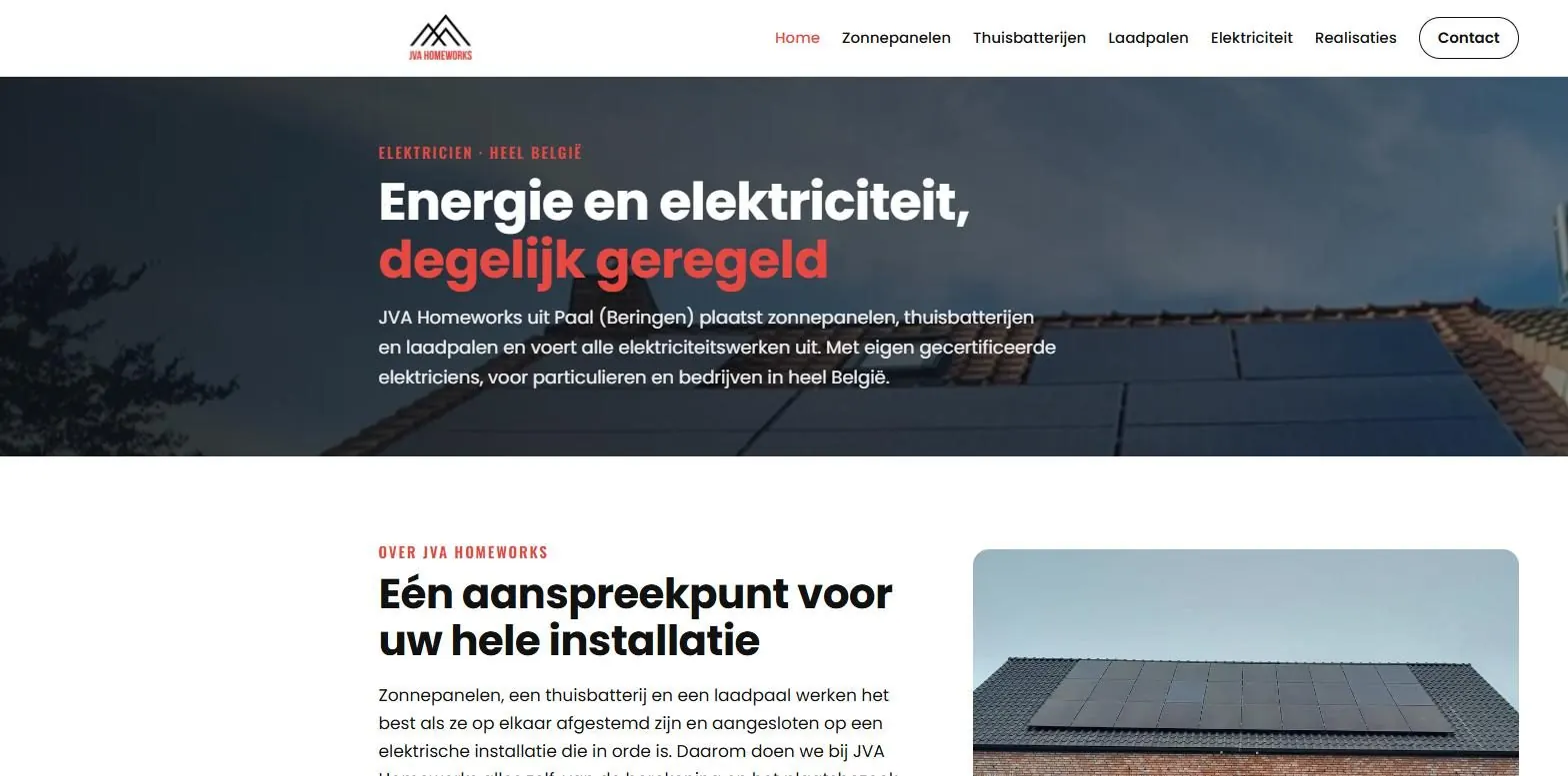 Homepage van de website van JVA Homeworks