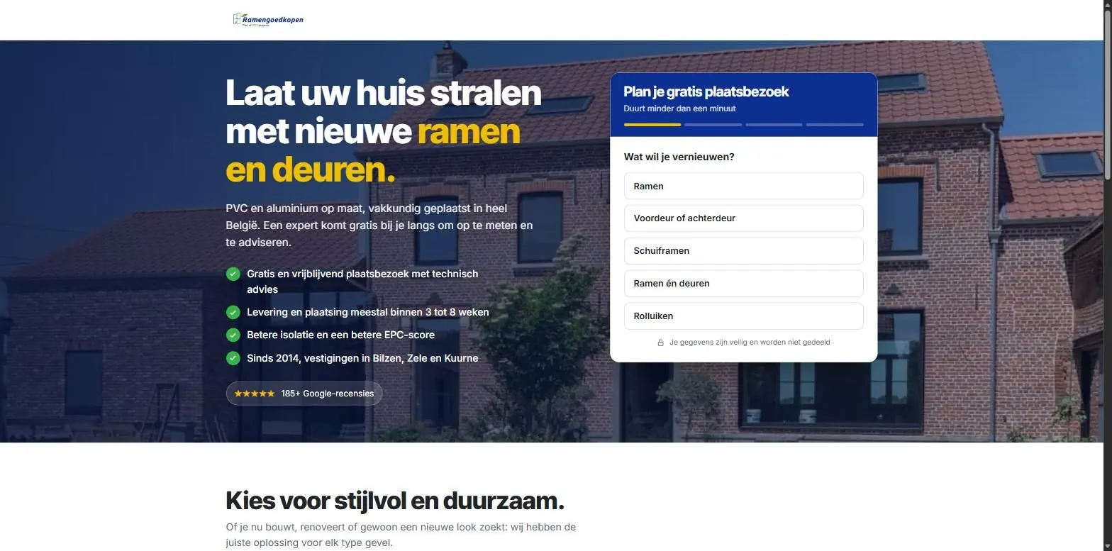 Offertepagina van Ramengoedkopen met stappenformulier